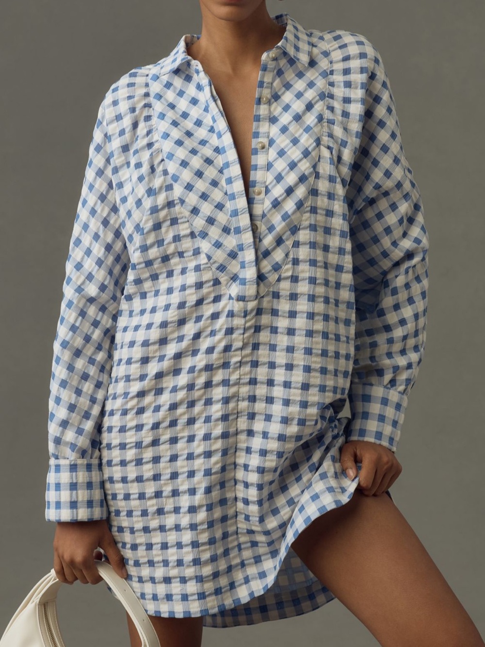 Maeve Long Sleeve Collared Popover Oversized Shirt Dress Size Large